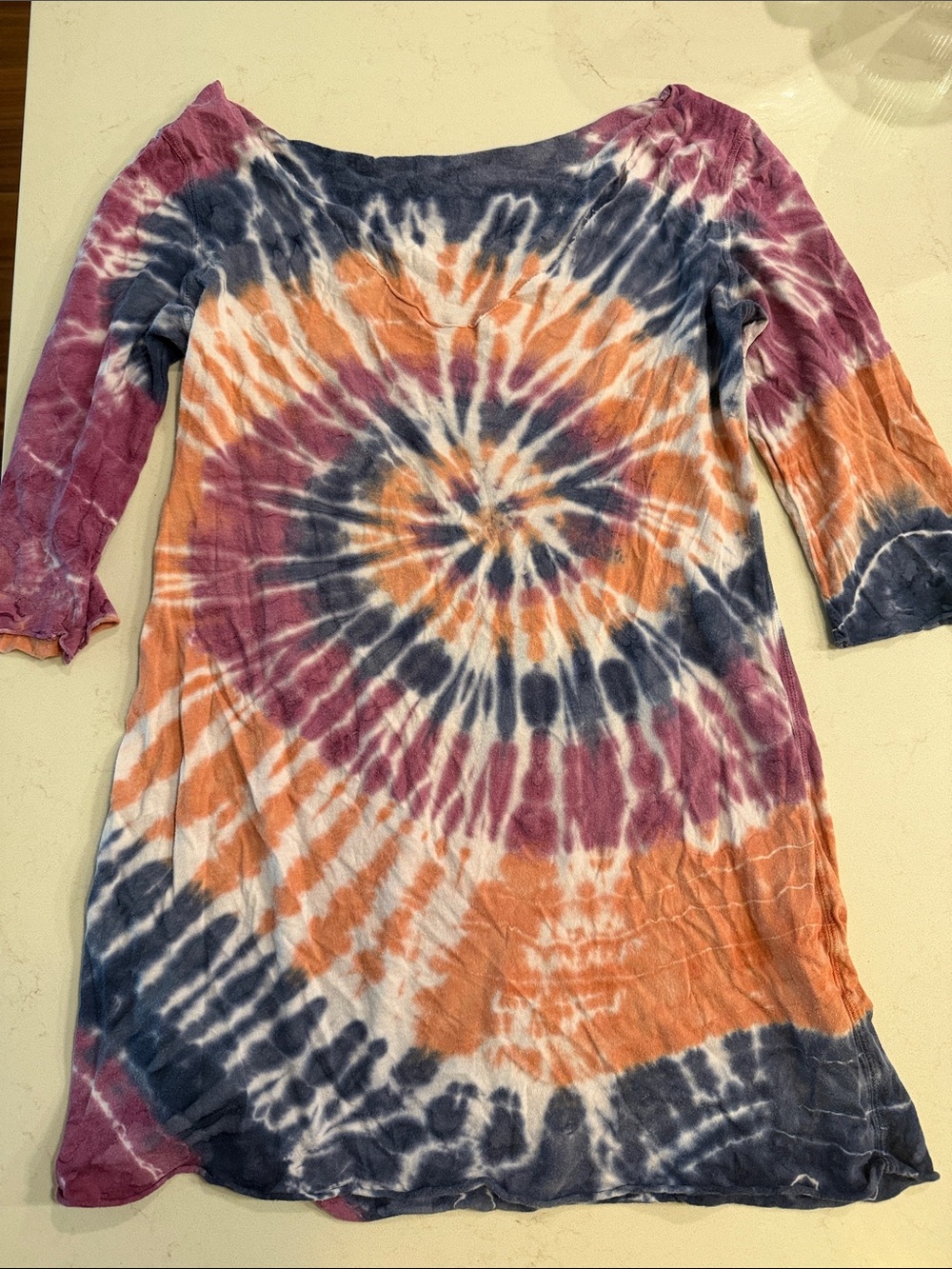 Tie-Dye Swim Cover-Up Dress in Purple, Orange & Navy